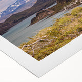 Art deco poster of a scenic South American landscape in muted earth tones on rolled canvas, suitable for dining room decor.