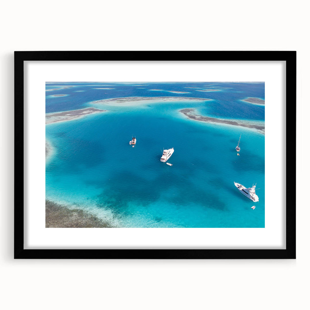 Extra large colorful abstract art print of a Venezuelan landscape, in a black frame with mat, ideal for living room decor.
