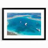 Extra large colorful abstract art print of a Venezuelan landscape, in a black frame with mat, ideal for living room decor.