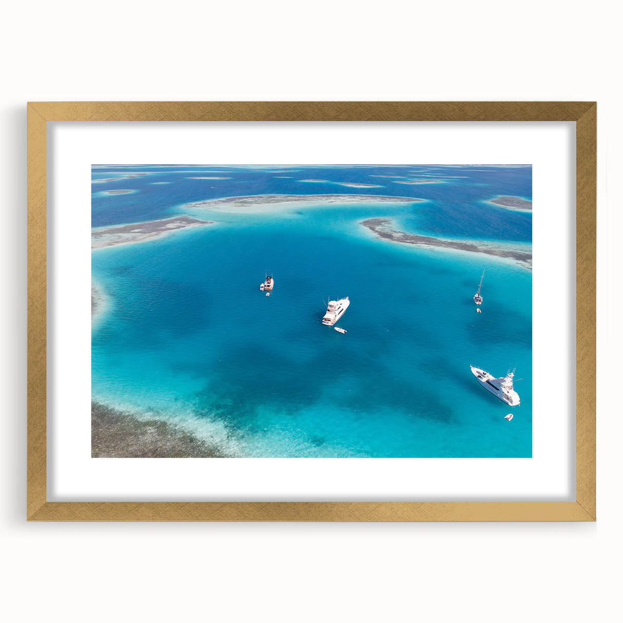 Extra large abstract art print depicting a textured scenery of Venezuela, in gold frame, suitable for living room decor.