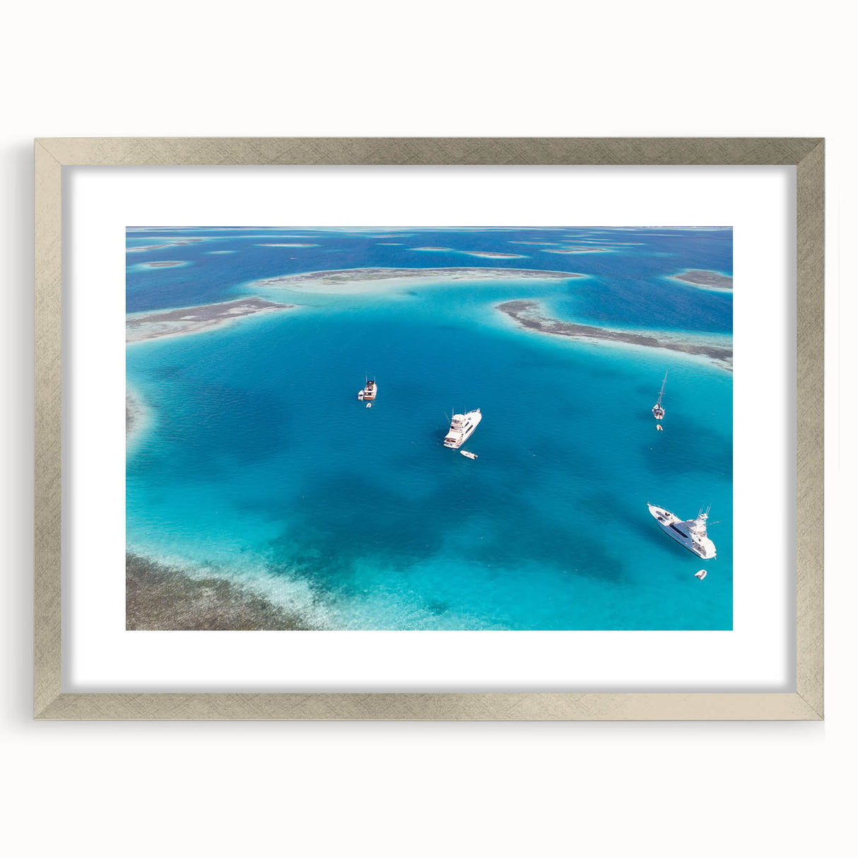 Textured abstract art print of a stylized Venezuelan landscape in silver frame, ideal for bedroom art.