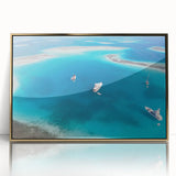 Large art print of a Venezuelan landscape in gold frame, showcasing mid-century modernist style.