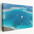A panoramic view of a Venezuelan landscape on a large stretched canvas, featuring vivid green and blue hues.