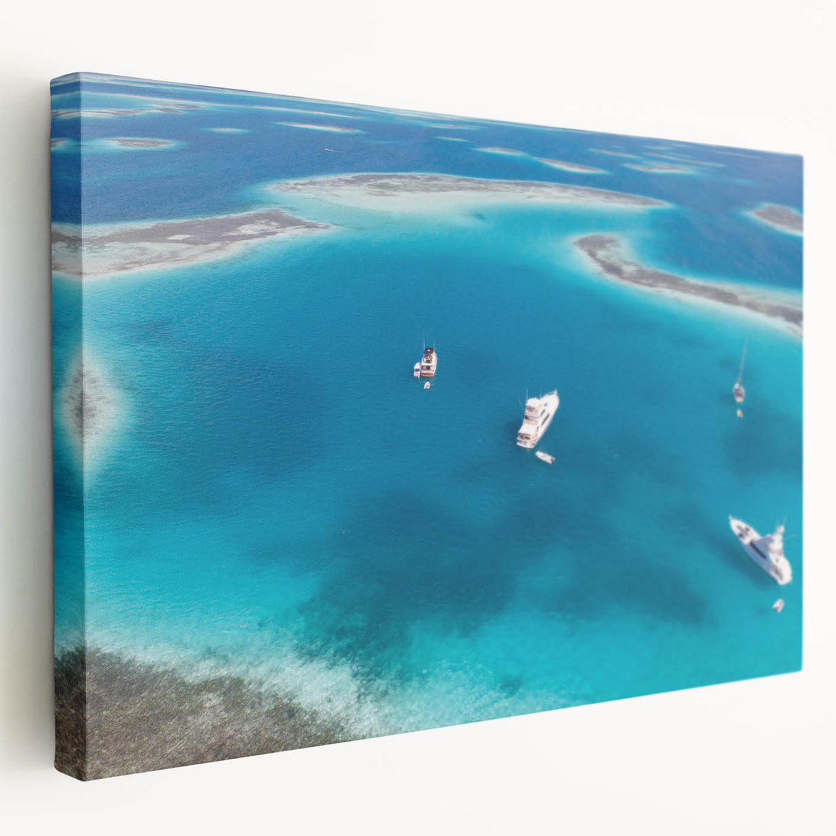 A panoramic view of a Venezuelan landscape on a large stretched canvas, featuring vivid green and blue hues.