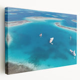 A panoramic view of a Venezuelan landscape on a large stretched canvas, featuring vivid green and blue hues.