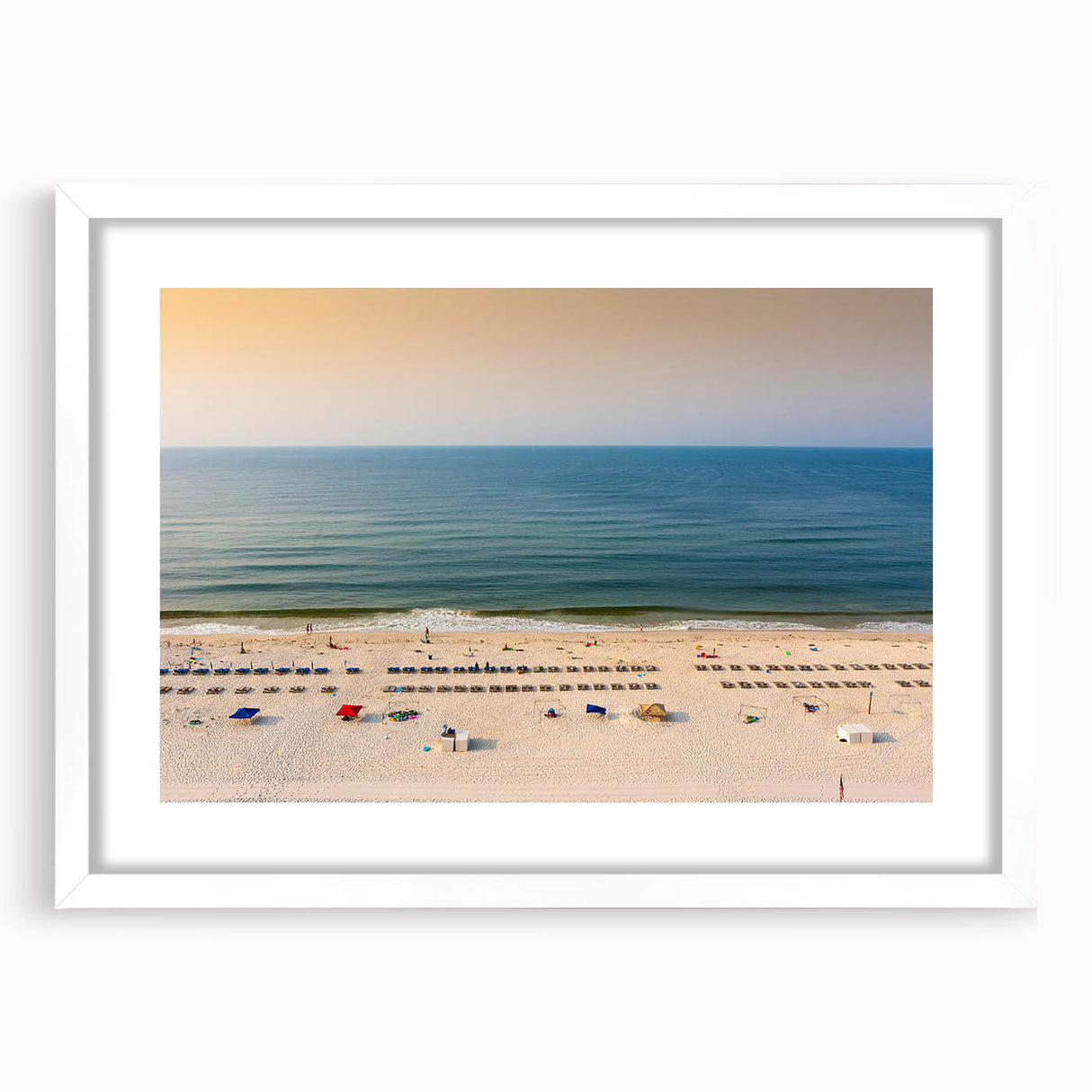 Abstract art print of Alabama scenery in muted earth tones on a framed white canvas, suitable for dining room decor.