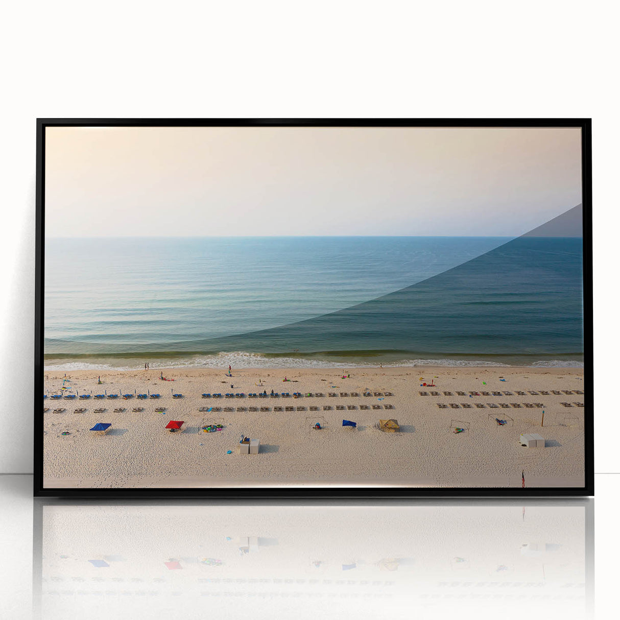 Large abstract wall art depicting a vibrant Alabama scenery in acrylic, framed in black, ideal for modern living room decor.