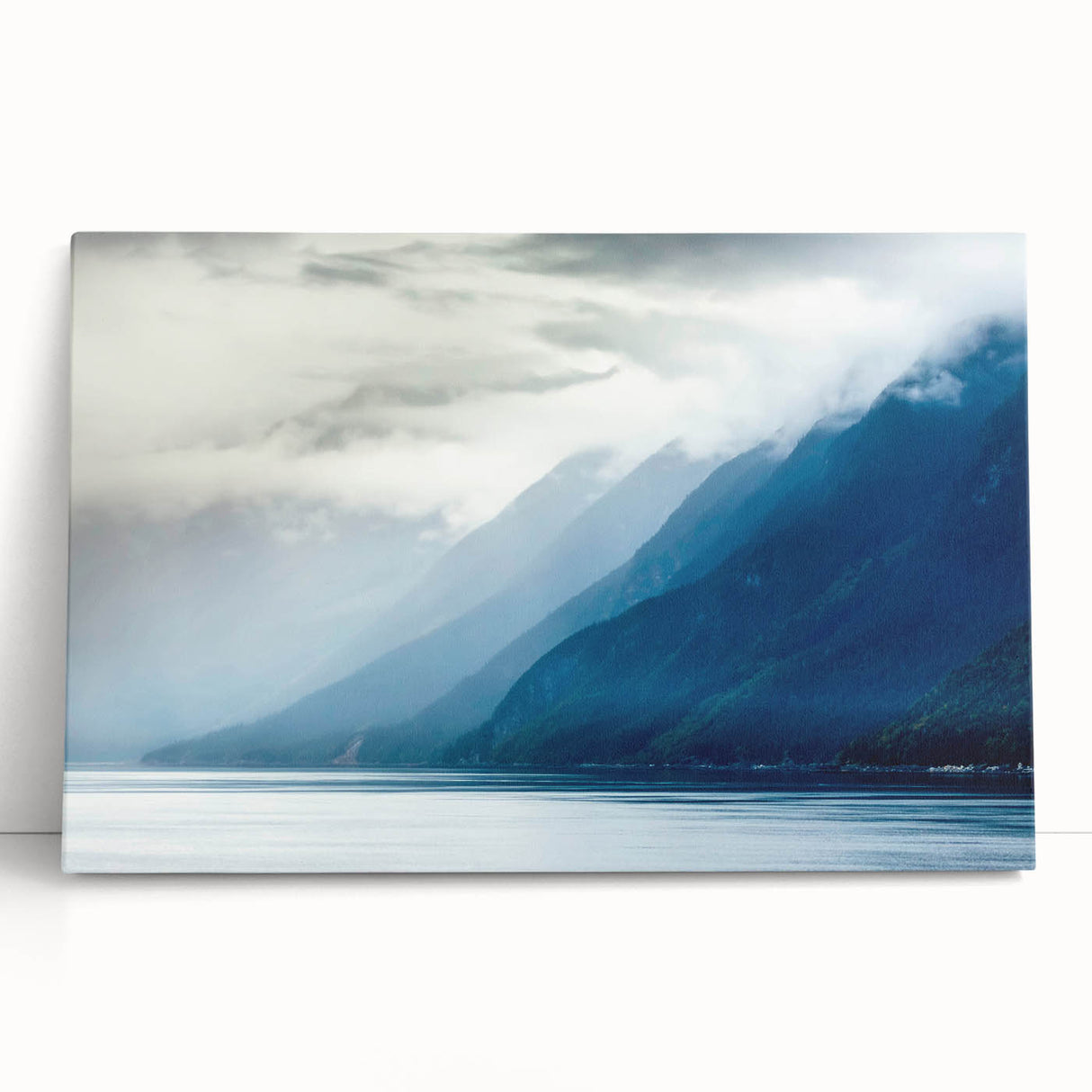 Black and white photograph of an Alaskan landscape on stretched canvas, ideal for kitchen wall art or bedroom ambiance.