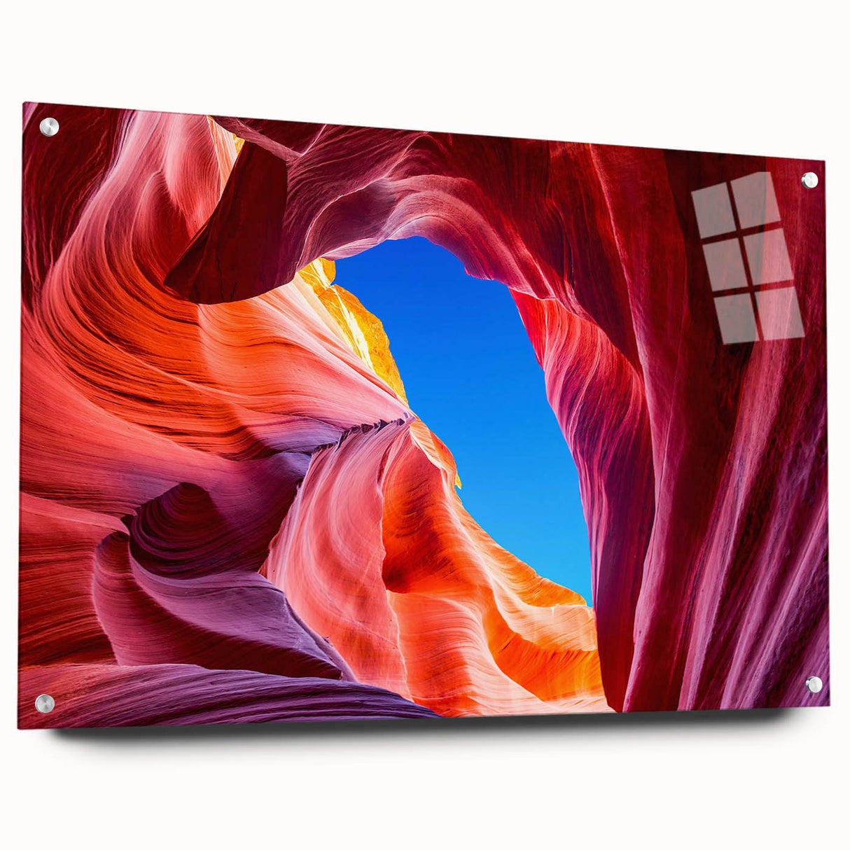 Acrylic print of Antelope Canyon in Arizona, showing textured red rock formations, suitable for bedroom or dining room decor.
