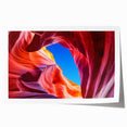 Antelope Canyon landscape on rolled print with earthy red and orange tones, suitable for art wall dining room.