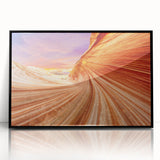 Large abstract wall art depicting Arizona's Coyote Buttes in muted earth tones on framed acrylic.