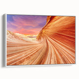 Vintage poster art of Arizona's Coyote Buttes in vibrant colors on a large framed canvas, ideal for living room decor.