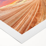 Art deco poster of Arizona's Coyote Buttes in vibrant earth tones on rolled canvas, suitable for dining room decor.