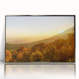 Mid-century modernist art depicting an Arkansas landscape in muted earth tones on a framed acrylic panel.