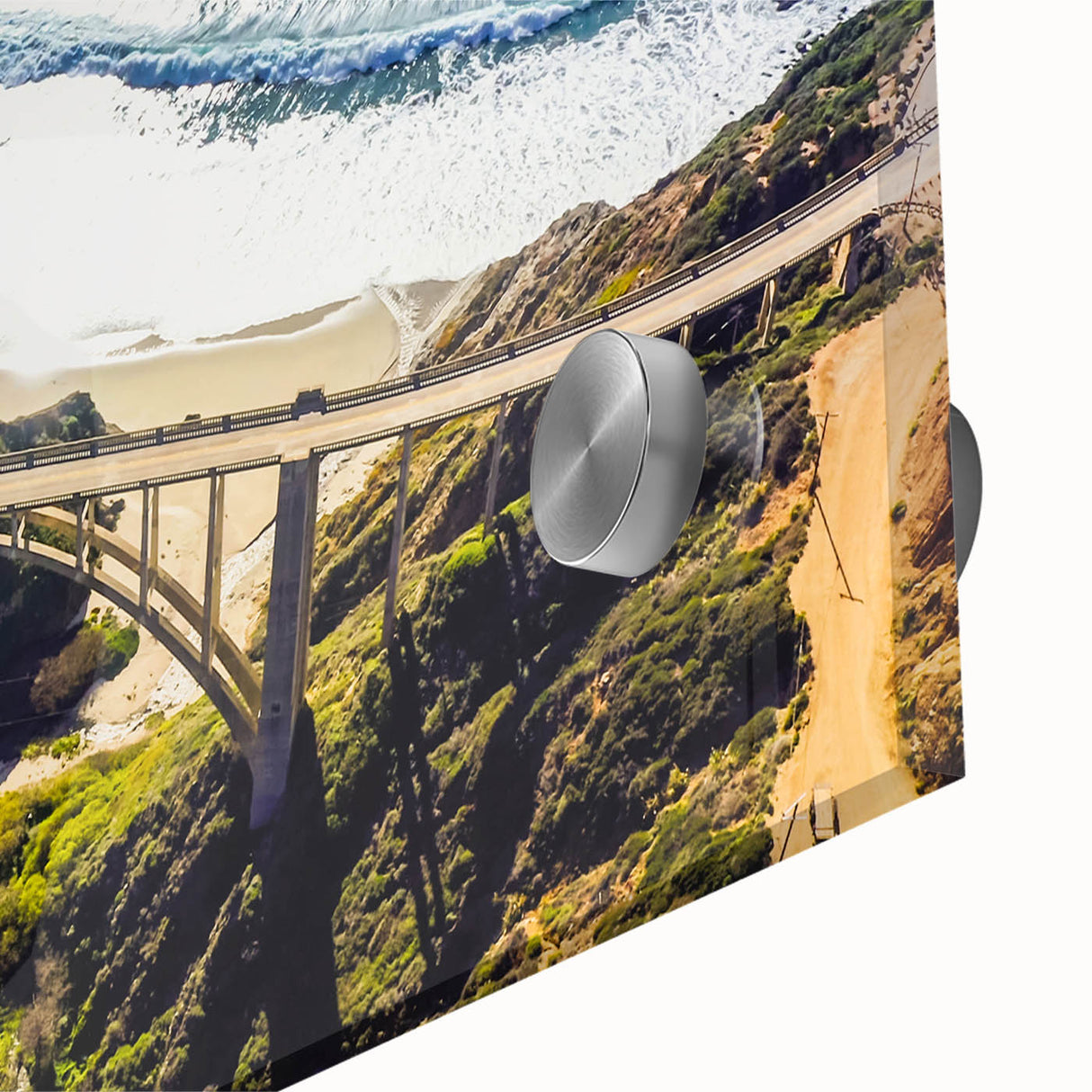Large abstract wall art of Big Sur in muted earth tones on acrylic glass, ideal for dining room ambiance.