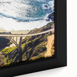 Extra large framed canvas of Big Sur with vibrant colors and textured surface, ideal for living room decor.