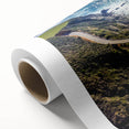 Art deco poster of Big Sur coastline in pastel shades on rolled canvas, ideal for nursery wall art.