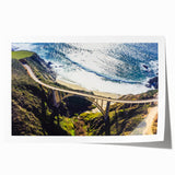 Big Sur California scenery on rolled canvas, featuring serene blue ocean and sky, ideal for art wall dining room.
