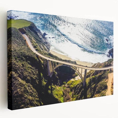 Scenic Big Sur California landscape on large stretched canvas, featuring earthy green and blue tones.