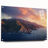 Large abstract depiction of Catalina, USA in muted blue and green tones on acrylic glass.