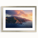 Textured abstract art print of California's Catalina scenery in muted earth tones, framed in silver, ideal for bedroom art.
