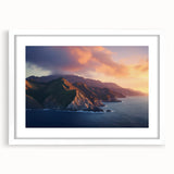 Abstract art print of Catalina, California in muted blue and green tones, framed with a white mat.