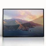 Large abstract wall art featuring a stylized Catalina, California scenery in black and white tones on a framed acrylic print.