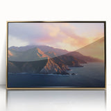 Mid-century modernist style large art print of California’s Catalina scenery in a gold frame.