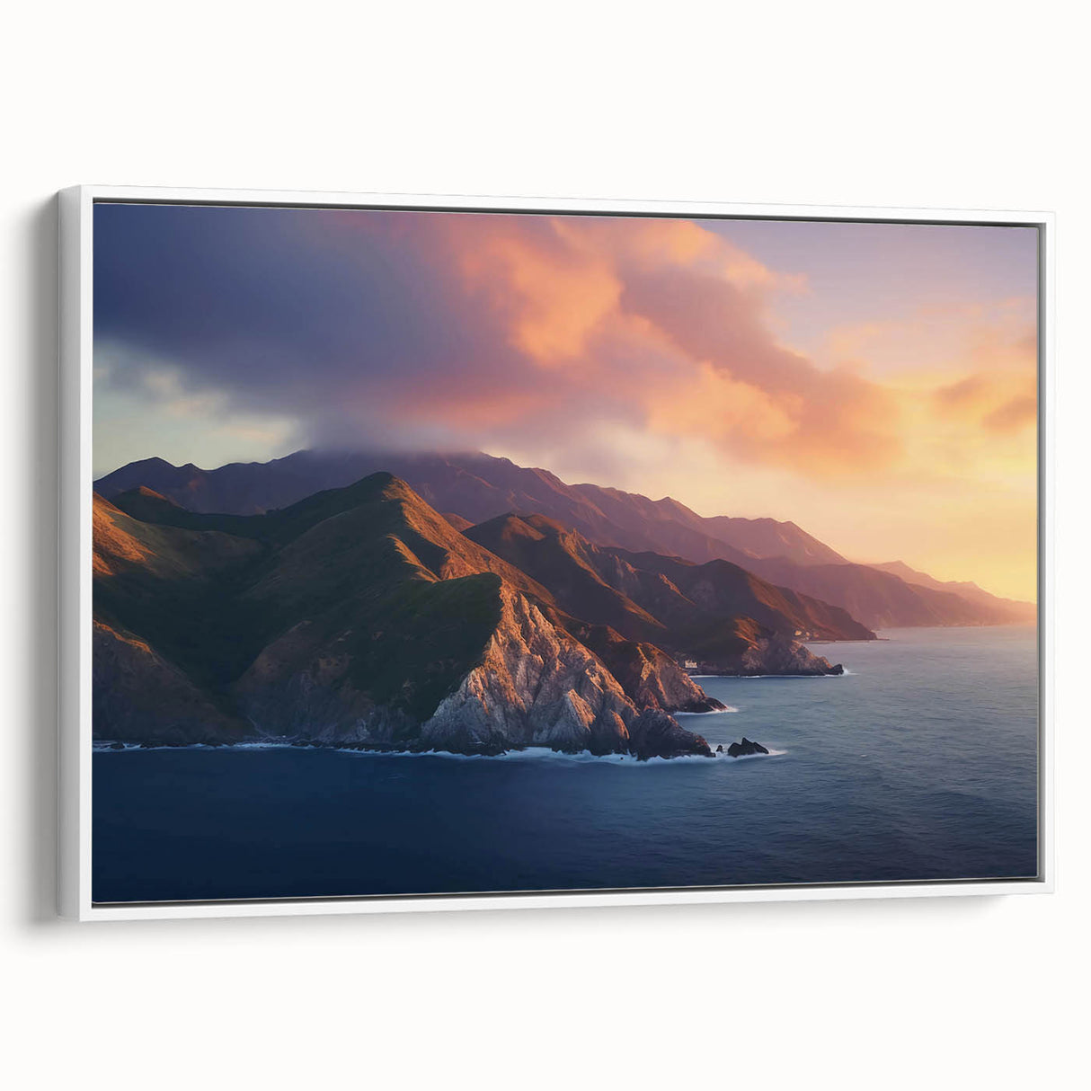 Vintage poster art of Catalina, California on a framed canvas, featuring colorful art in extra large size.