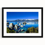 Extra large colorful art print of abstract Lake Tahoe scenery in vibrant hues on textured canvas.