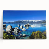Black and white stretched canvas of Lake Tahoe scenery, ideal for kitchen wall art or bedroom ambiance.