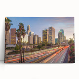 Black and white stretched canvas of Los Angeles skyline, ideal for kitchen wall art or bedroom ambiance.