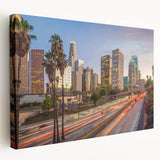 Los Angeles cityscape on large stretched canvas, featuring soft pastel colors, ideal for kitchen wall art.