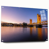 Large abstract wall art of Sacramento scenery on acrylic glass, in vibrant hues, ideal for bedroom or dining room decor.