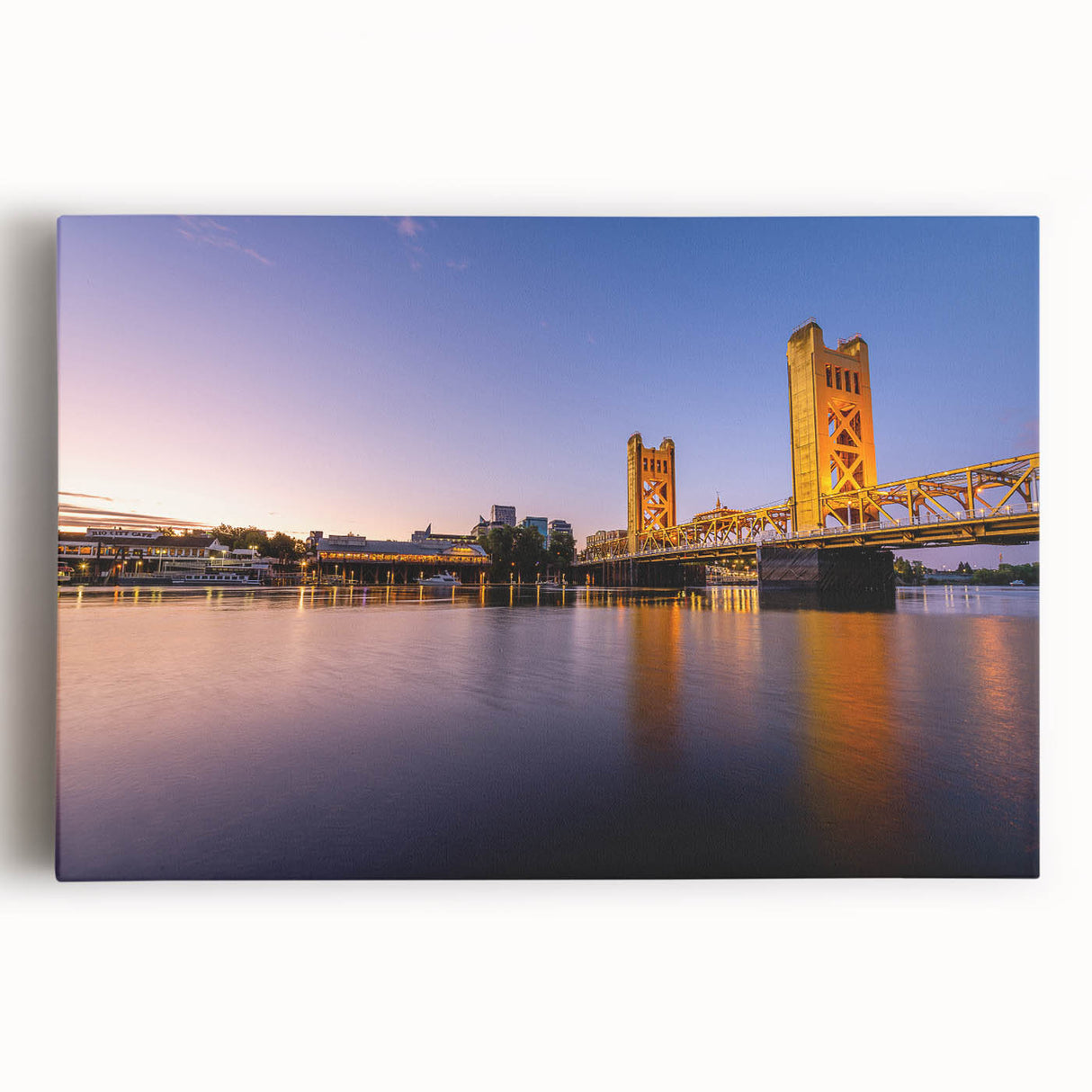 Black and white photograph of Sacramento skyline on a large stretched canvas, suitable for kitchen wall art.