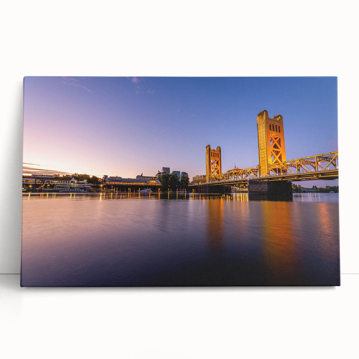 Black and white stretched canvas featuring a large, detailed depiction of Sacramento's cityscape, ideal for kitchen wall art.