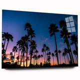 Large abstract wall art of San Diego skyline in muted blue tones on acrylic glass, suitable for bedroom or dining room decor.