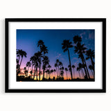 Abstract art print of San Diego skyline in vibrant, colorful hues on a large framed canvas, suitable for living room decor.