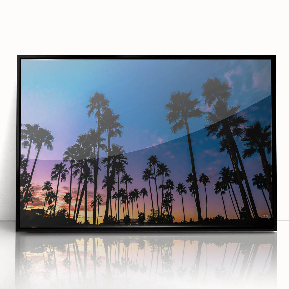 Large abstract wall art depicting San Diego's skyline in muted gray and blue tones on framed acrylic.