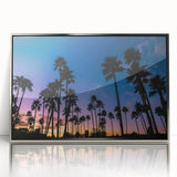 Mid-century modernist art of San Diego skyline in silver acrylic frame, ideal for modern art wall decor.