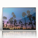 Acrylic print of San Diego scenery in art deco style with muted blue and white tones, ideal for modern nursery wall art.