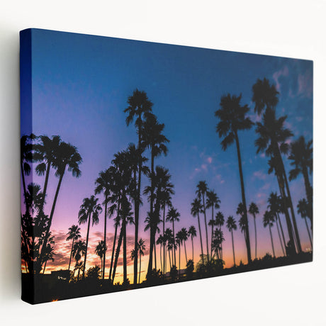 San Diego skyline depicted in muted blue and gray tones on a large stretched canvas, ideal for kitchen wall art.