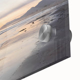 Large abstract wall art of Santa Barbara scenery in muted earth tones on acrylic glass, suitable for dining room ambiance.