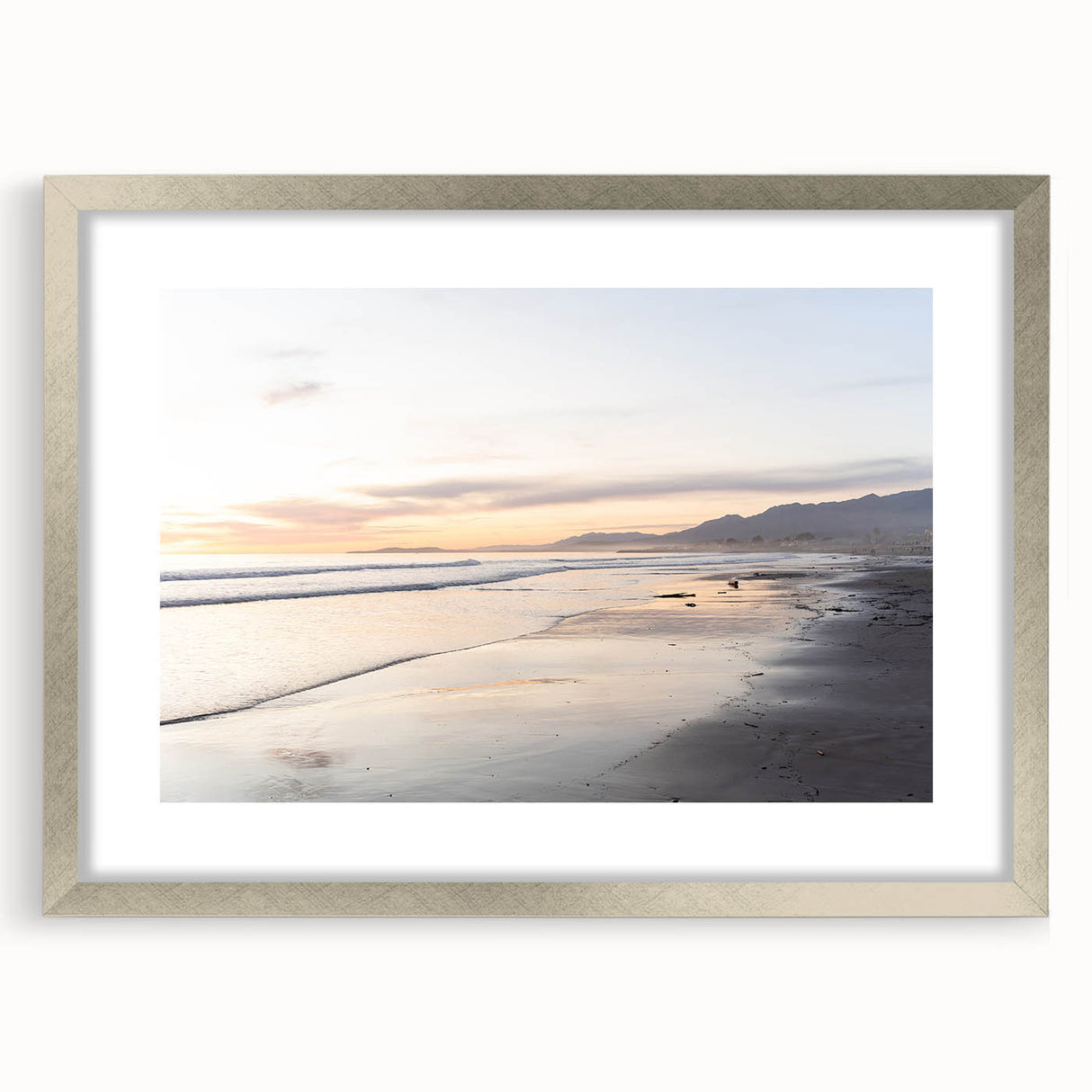Textured abstract art print of Santa Barbara scenery in muted earth tones on a framed canvas, ideal for bedroom art.