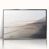 Mid-century modernist art depicting Santa Barbara landscape in acrylic, framed in silver, ideal for nursery wall art.