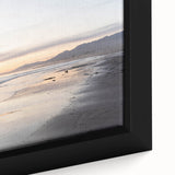 Framed canvas of textured Santa Barbara scenery in black with colorful accents, ideal for large living room walls.