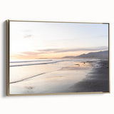 Framed canvas of Santa Barbara landscape in muted gold and black tones, ideal for bedroom wall art.