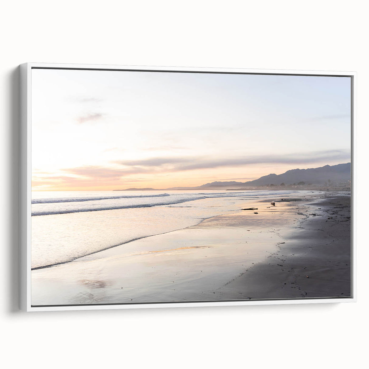 Vintage poster art of Santa Barbara scenery on a framed canvas, featuring a colorful palette, ideal for living room decor.