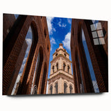 Large abstract wall art of Santa Cruz scenery in muted blue and green tones on acrylic glass.