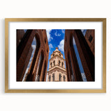 Extra large abstract art print of Santa Cruz scenery in gold frame, featuring textured brush strokes in muted earth tones.